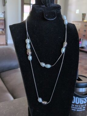 Adolfo Dominguez Light Gray Beaded Layered Necklace